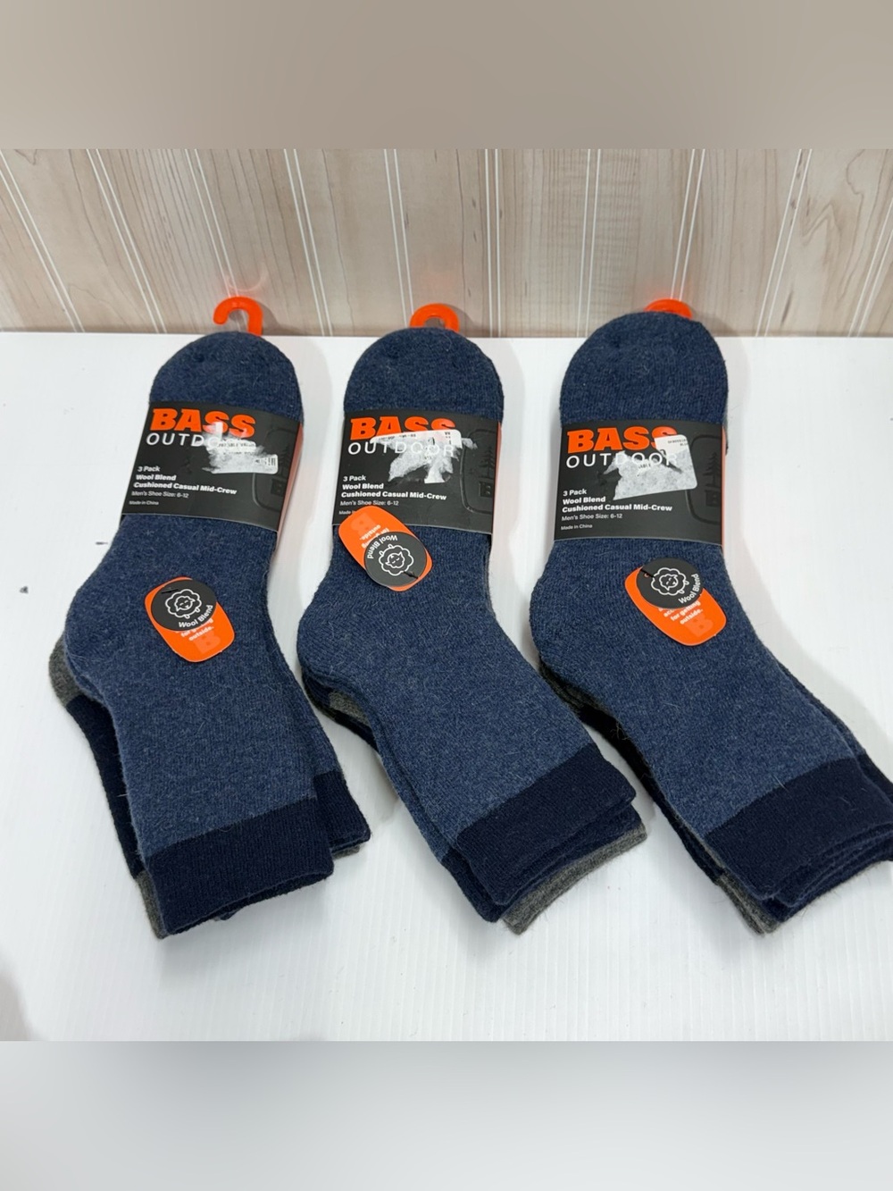 BASS Outdoor Men's Navy & Gray Cushioned Crew Socks - 3 Pack